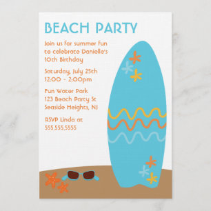 Invitation Partie orientée d'été bleu de planche de surf