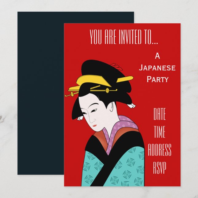 Invitation Partie orientée japonaise du Japon de geisha (Devant / Derrière)