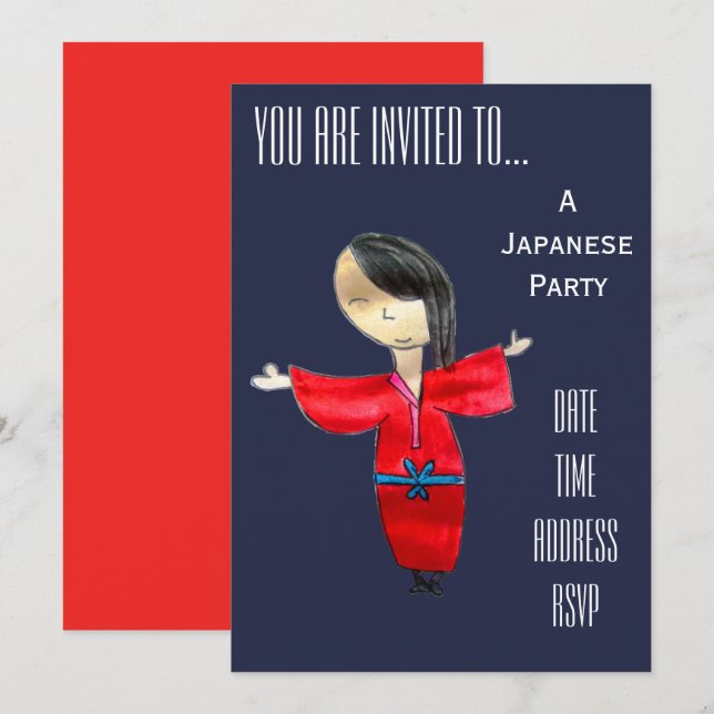 Invitation Partie orientée japonaise mignonne du Japon (Devant / Derrière)