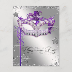 Invitation Partie pourpre de mascarade de confettis argentés