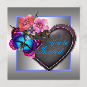 Invitation Partie pourpre rose argentée de papillon