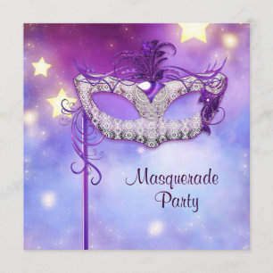 Invitation Partie pourpre rose bleue turquoise de mascarade