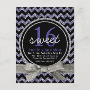Invitation Partie pourpre sauvage du bonbon 16 à Chevron de