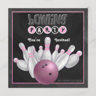 Invitation Partie rose à la mode de bowling