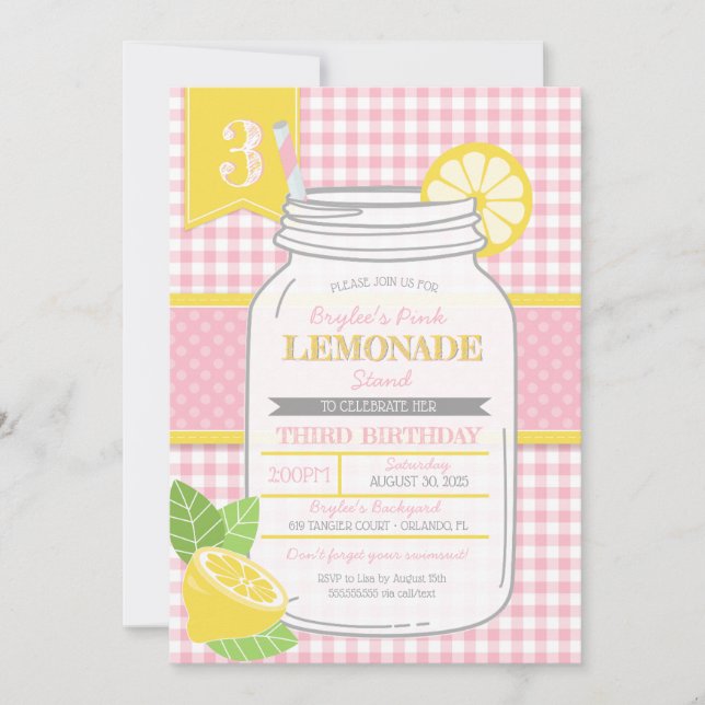 Invitation Partie rose d'anniversaire de enfant de stand de (Devant)