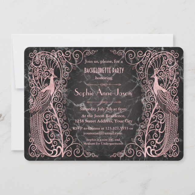 Invitation Partie rose de Bachelorette d'art déco de marbre (Devant)
