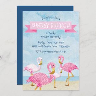 Invitation Partie rose de brunch dominical de Flamant rose