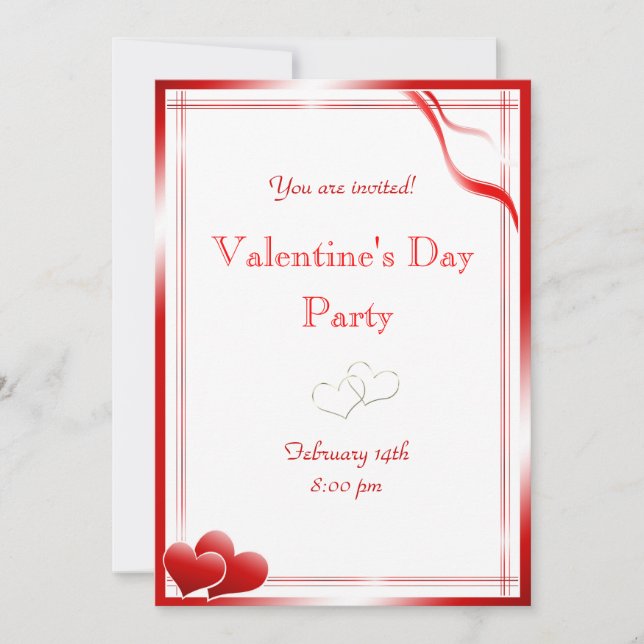Invitation Partie rouge élégante de Saint-Valentin de coeurs (Devant)