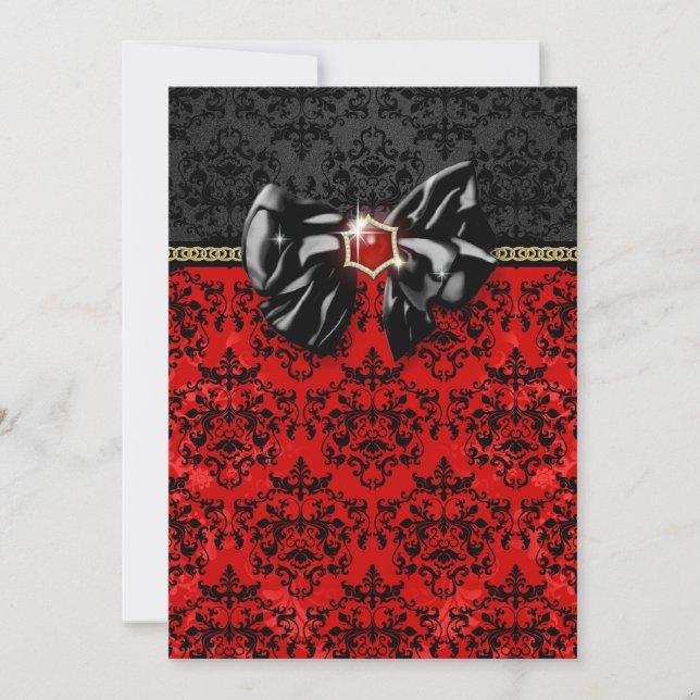Invitation Partie rouge noire formelle de damassé d'or (Devant)