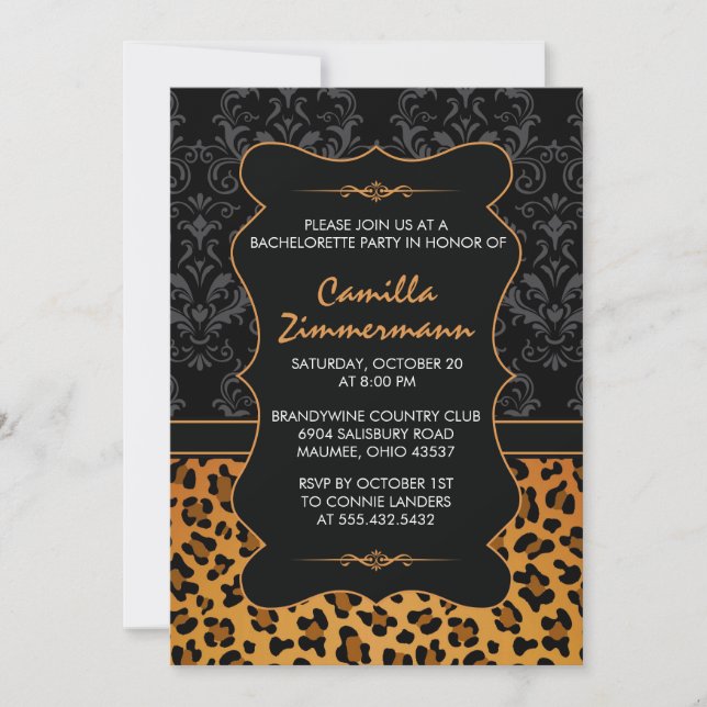 Invitation Partie sauvage de Bachelorette de léopard et de (Devant)