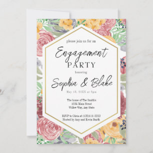 Invitation Partie traditionnelle d'engagement floral rose et 