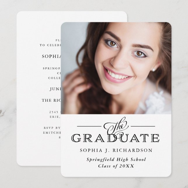Invitation Partie traditionnelle moderne de diplômé de photo (Devant / Derrière)