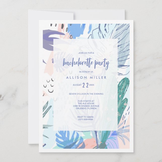 Invitation Partie tropicale de Bachelorette de plage d'été (Devant)