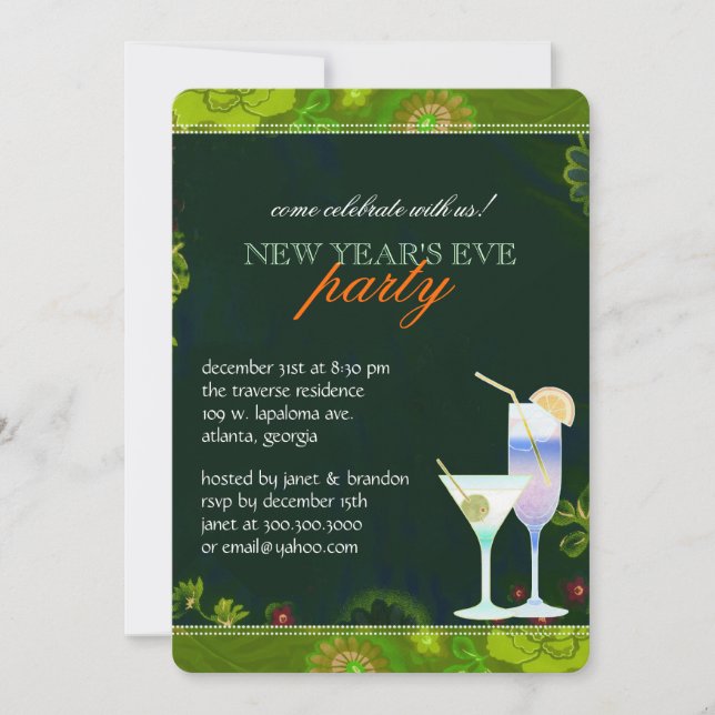Invitation Partie tropicale d'Ève de nouvelles années de (Devant)