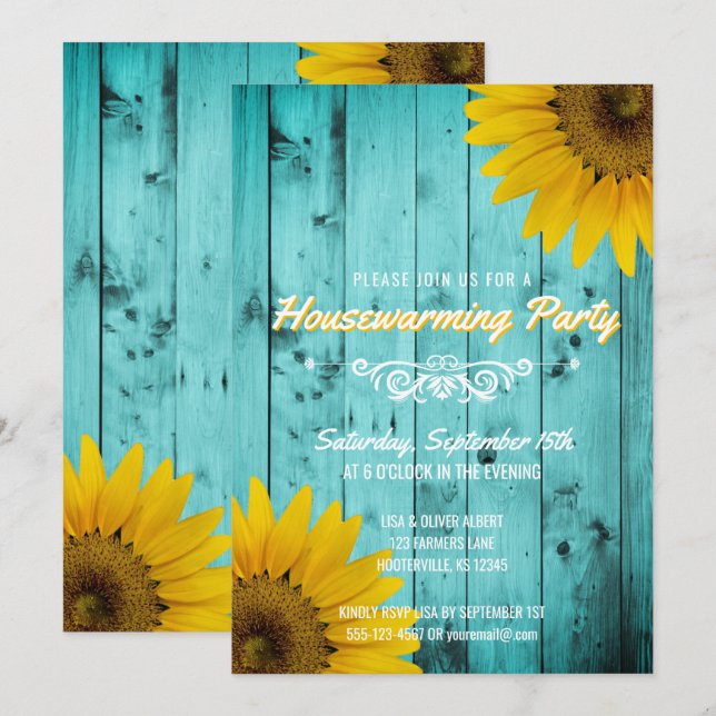 Invitation Partie turquoise de pendaison de crémaillère de (Devant / Derrière)