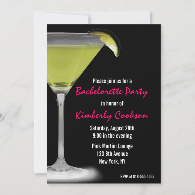 Invitation Partie verte de Martini Bachelorette de roses (Devant)