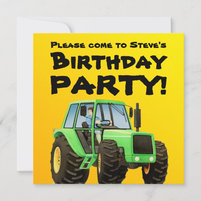 Invitation Partie verte du tracteur de l'enfant (Devant)