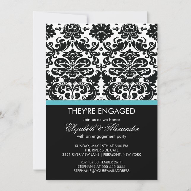 Invitation Partie Vintage de l'engagement Damas (Devant)