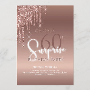 Invitation Parties scintillant 60e anniversaire Glam Pink Whi