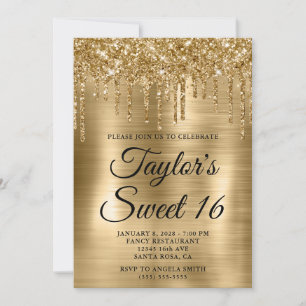 Invitation Parties scintillant à goutte d'or et huile sucrée 