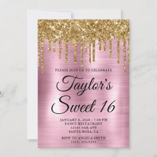 Invitation Parties scintillant à goutte d'or Léger Pink Foil 
