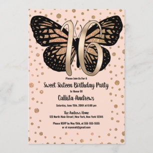 Invitation Parties scintillant à papillon rose or Confetti Sw