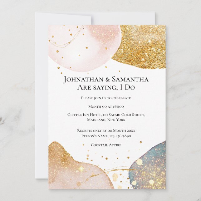 Invitation parties scintillant Abstraite brillante or rose ro (Devant)