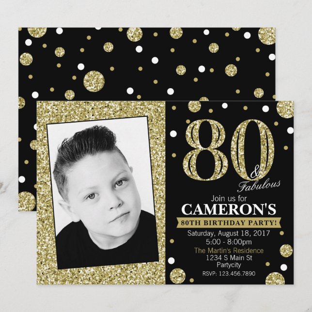 Invitation Parties scintillant Adulte Jalon Anniversaire Phot (Devant / Derrière)