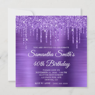 Invitation Parties scintillant Améthyste gouttes et Foil 40e