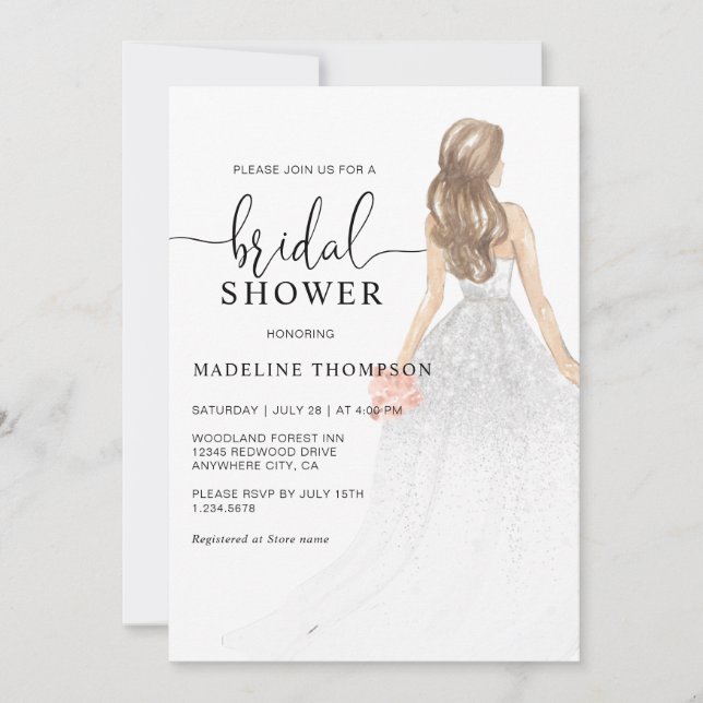 Invitation Parties scintillant aquarelle Dusty rose Bride Fêt (Devant)