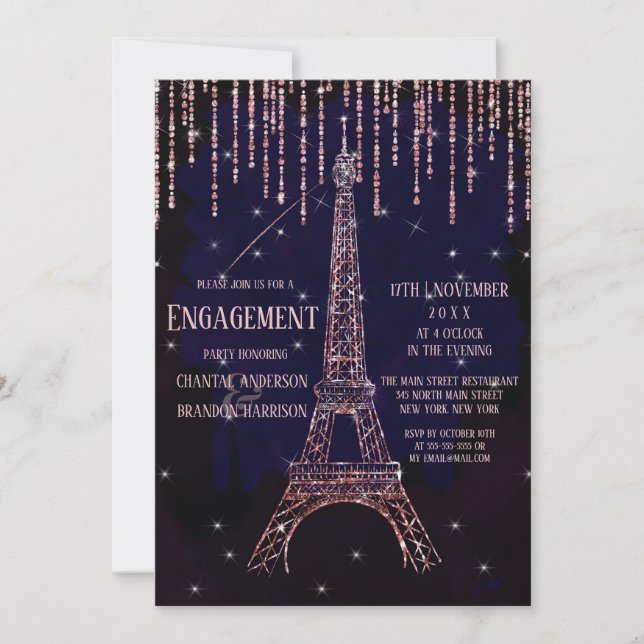 Invitation Parties scintillant Aquarelle Paris Tour Eiffel Fi (Devant)