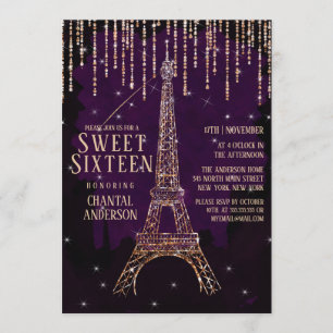 Invitation Parties scintillant Aquarelle Paris Tour Eiffel Sw
