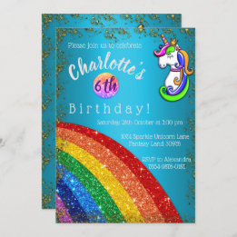 Invitation Parties scintillant Arc-en-ciel bleu clair licorne