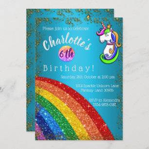 Invitation Parties scintillant Arc-en-ciel bleu clair licorne