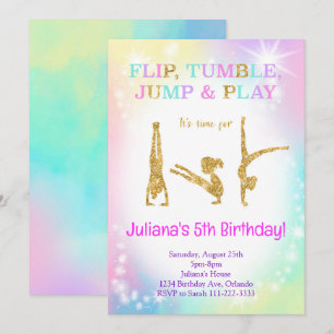 Invitation Parties scintillant Arc-en-ciel coloré Gymnastique