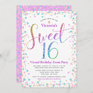 Invitation Parties scintillant arc-en-ciel Confetti Virtual S