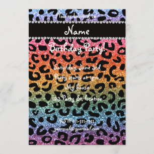 Invitation parties scintillant arc-en-ciel de nom personnalis