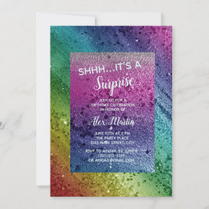Invitation Parties scintillant arc-en-ciel étincelle violette