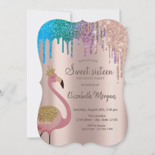 Invitation Parties scintillant arc-en-ciel Flamants roses dou