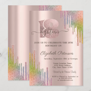 Invitation Parties scintillant arc-en-ciel gouttes Rose Gold