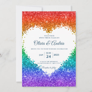 Invitation Parties scintillant arc-en-ciel mariage gay pride