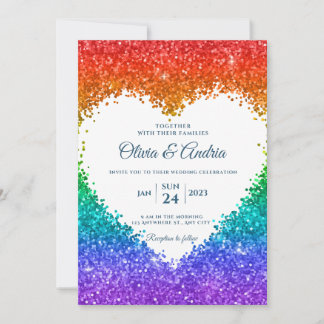 Invitation Parties scintillant arc-en-ciel mariage gay pride 