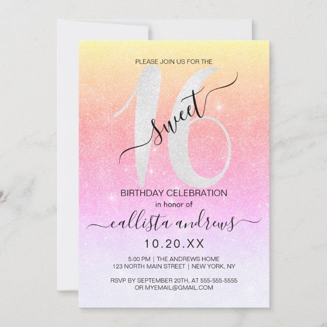 Invitation Parties scintillant Arc-en-ciel mousseuse Ombre Sw (Devant)