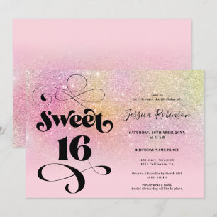 Invitation parties scintillant arc-en-ciel ombre chic rose po