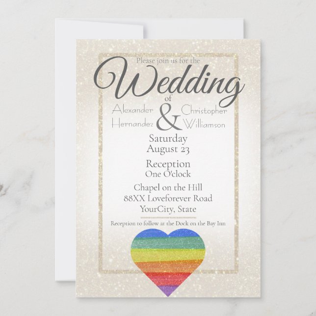 Invitation Parties scintillant arc-en-ciel Pride coeur drapea (Dos)