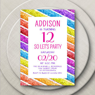 Invitation Parties scintillant arc-en-ciel rayures Anniversai