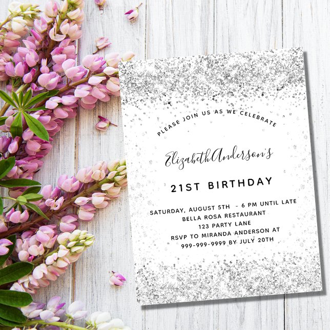 Invitation Parties scintillant argent blanc glamour anniversa (Créateur téléchargé)