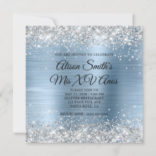 Invitation Parties scintillant Argent Bleu clair Monogramme M