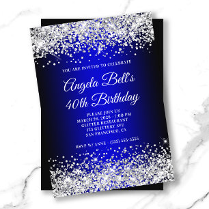 Invitation Parties scintillant Argent Bleu Noir Gradient 40e
