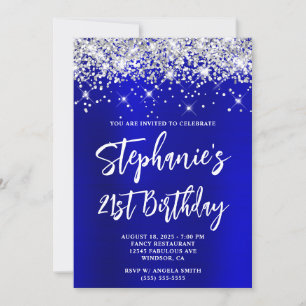 Invitation Parties scintillant Argent Bleu Satin Gras 21e ann